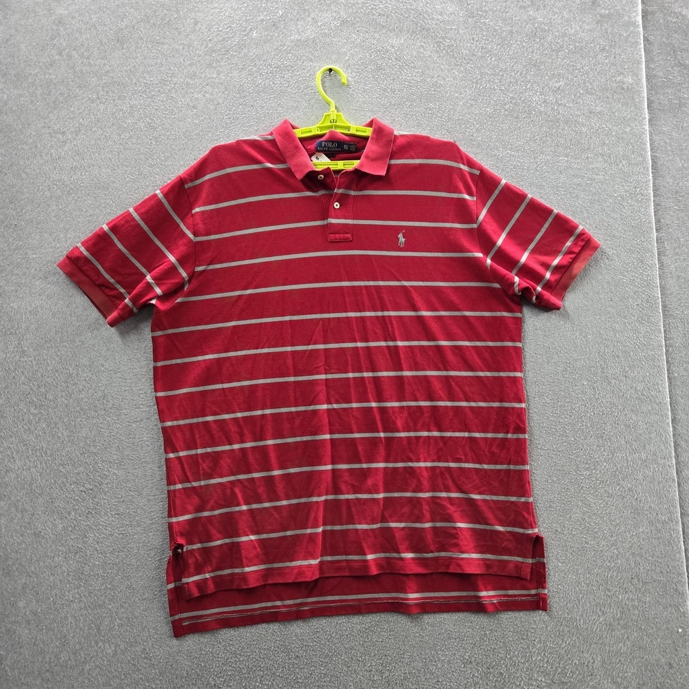 Polo Ralph Lauren Men Polo XXL/TTG Red Embroidered Striped Rugby Classic READ